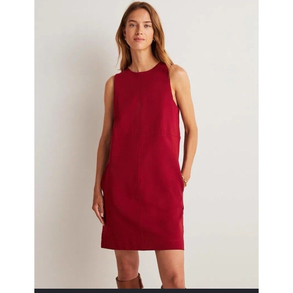 boden jersey mini shift dress Size 8R Red Pocket And Zipper Back Viscose